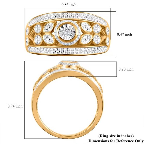 White Diamond Accent Ring in 18K YG Plated and Platinum Bond over Brass Size 9 - Picture 4 of 4